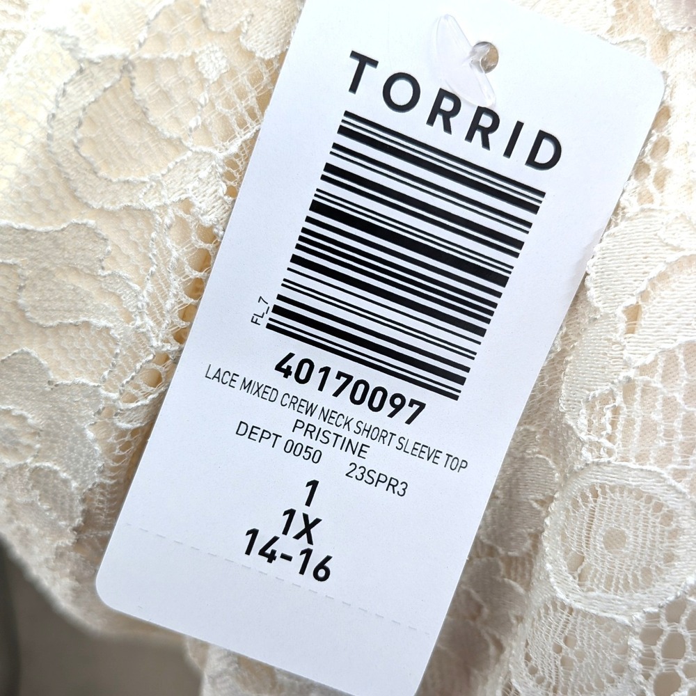 Torrid Lace Blouse Ivory Romantic Boho Mesh Trim Top NWT 1X - Picture 5 of 10